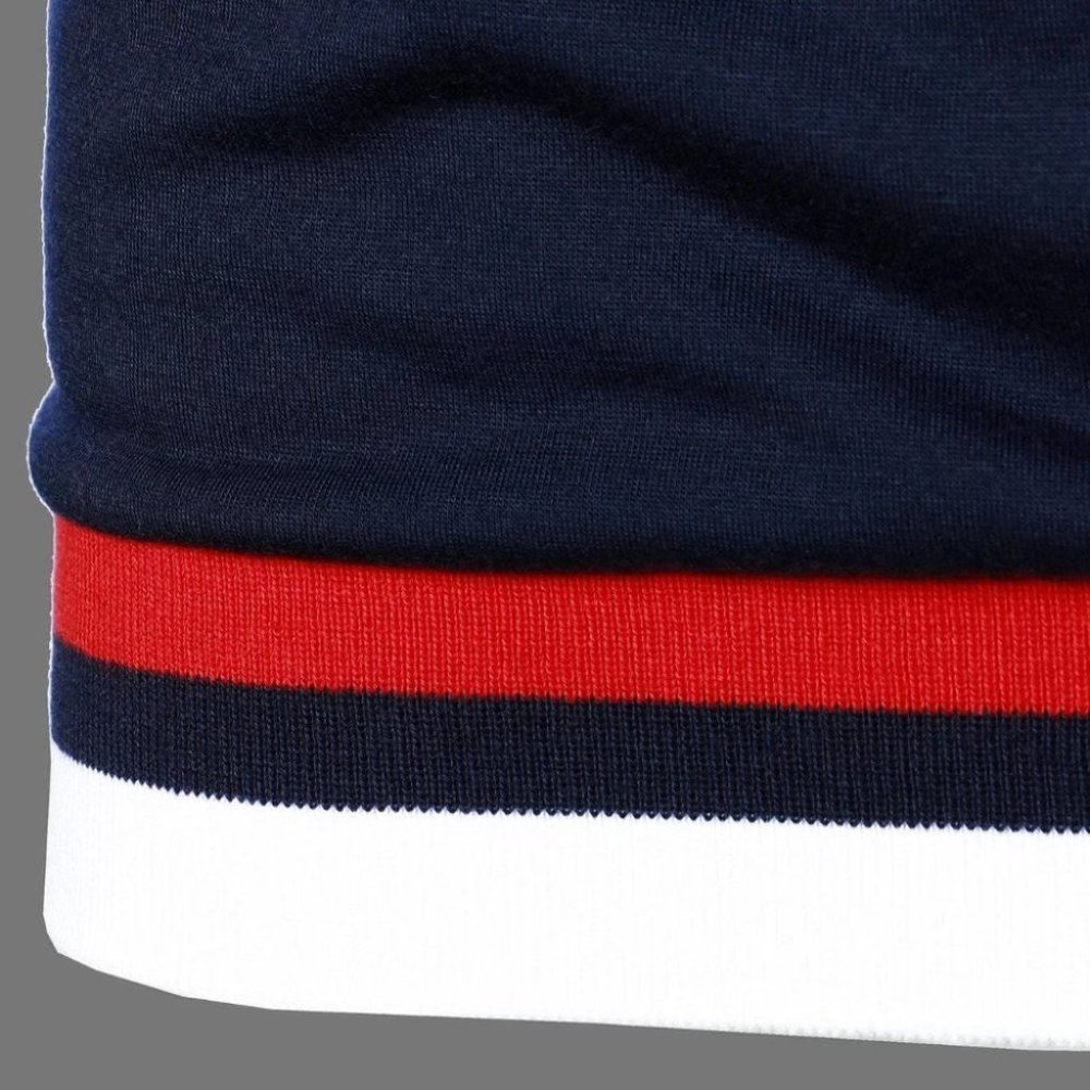 Casual Navy Blue Trim Men's Polo Shirt w/Red and White Stripes - Picture 9 of 9